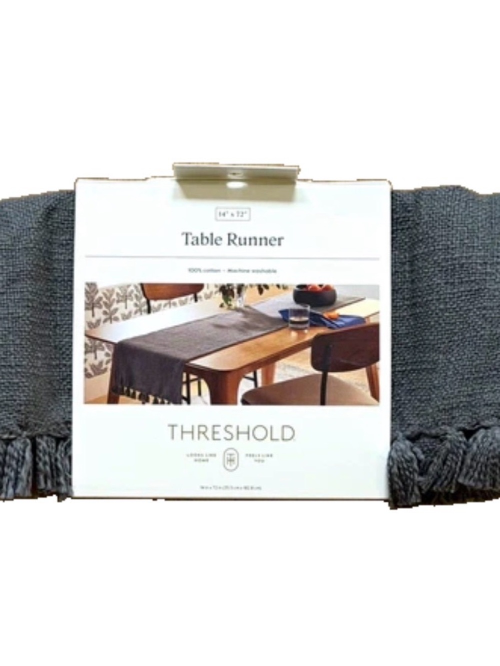 Threshold Gray Cotton Fringe Table Runner